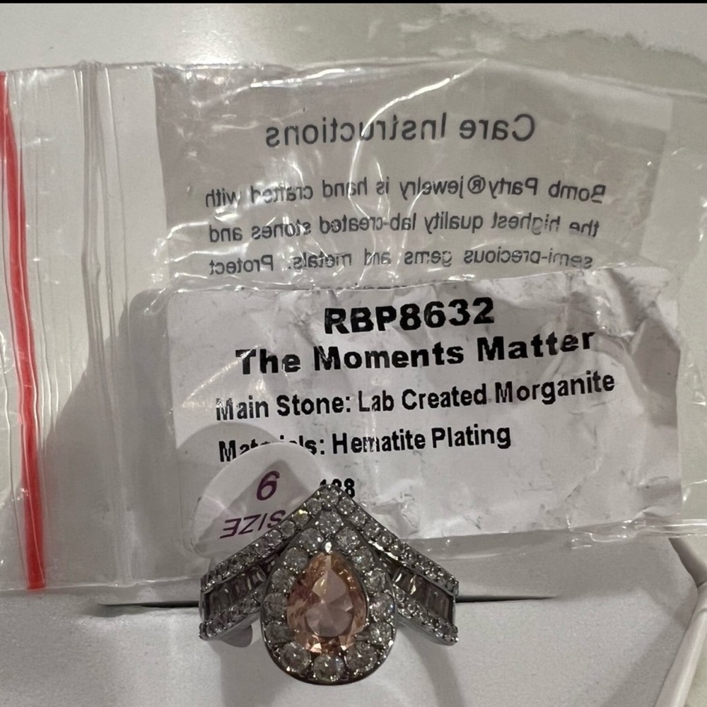 Bomb Party BP Morganite on Hematite Ring size 9 “The moments matter” RBP8632